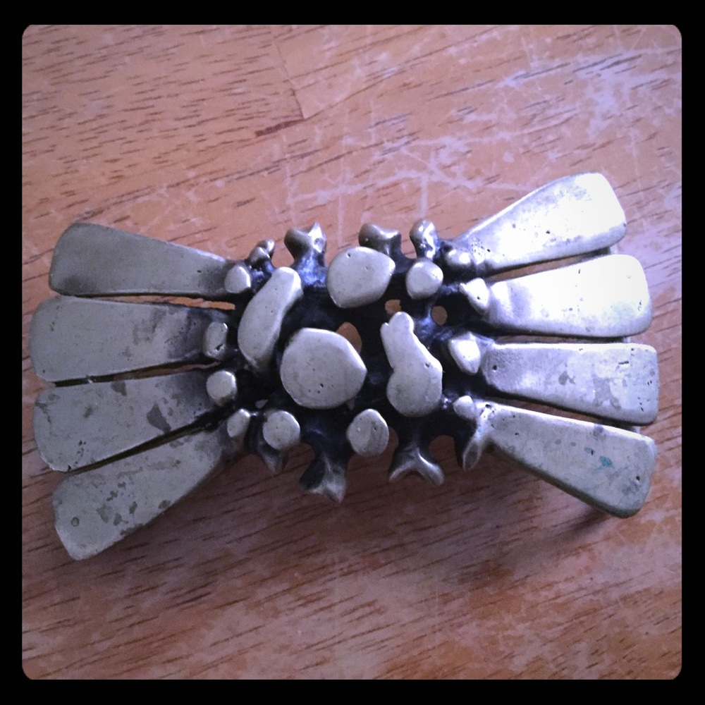 Brass belt buckle flower butterfly , fan motif
